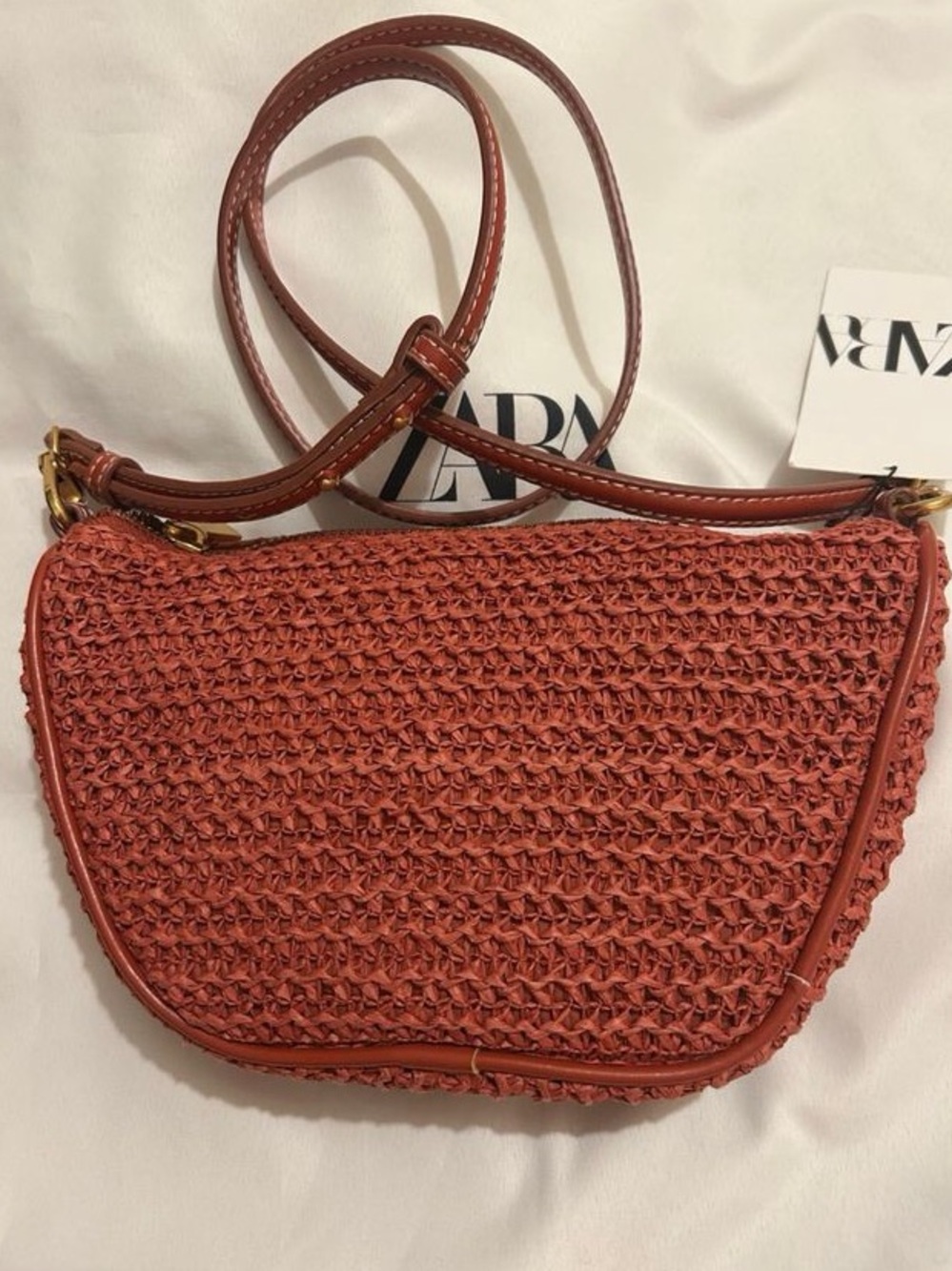 Zara Woven Crossbody Bag in Terracotta